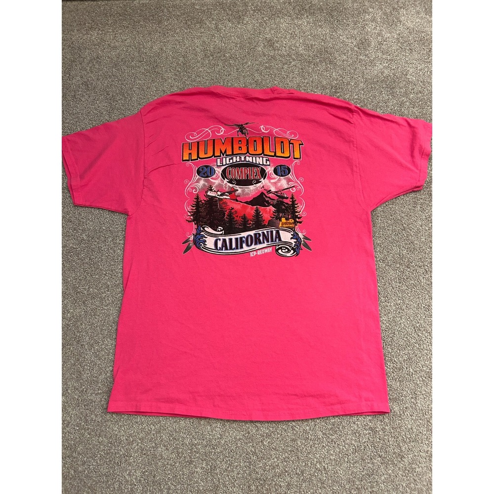 Hanes T-Shirt Mens XL Pink Excellent 2015 Humboldt Lightning Complex California